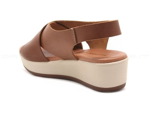 Valleverde sandali 2 fasce con zeppa donna cuoio