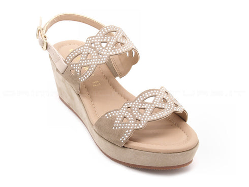 Valleverde sandali camoscio con zeppa donna beige