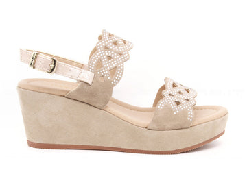 Valleverde sandali camoscio con zeppa donna beige