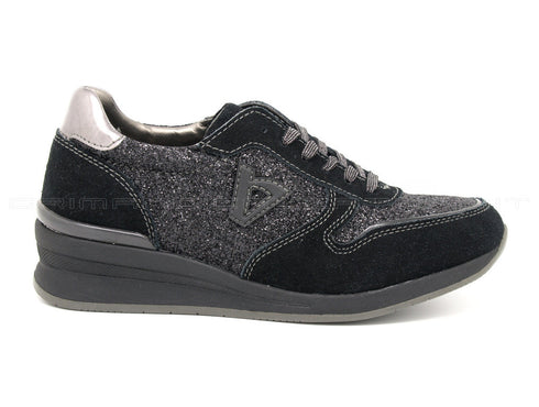 Valleverde sneakers stringate con glitter donna nero