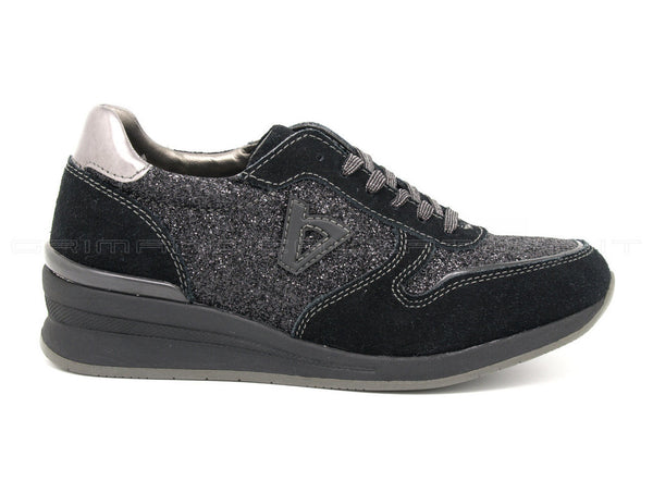 Valleverde sneakers stringate con glitter donna nero