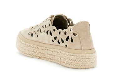 CafeNoir Women's Beige Perforated Suede Sneakers with Rope Sole