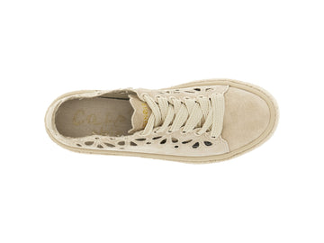 CafeNoir Women's Beige Perforated Suede Sneakers with Rope Sole