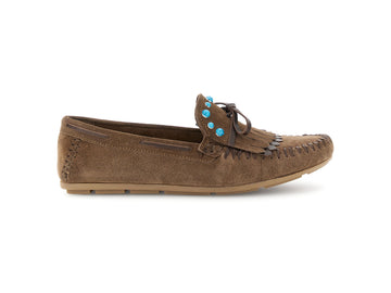 CafeNoir Mocassino Indianino Donna Suede Taupe con Frangia