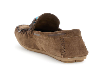 CafeNoir Mocassino Indianino Donna Suede Taupe con Frangia