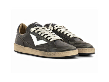 4B12 Men's Brown Leather Sneakers with Vintage Effect