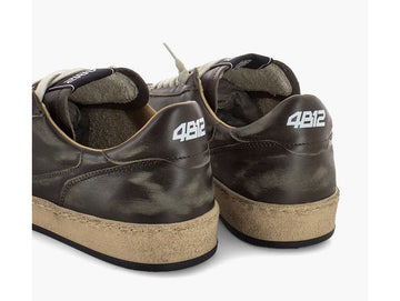4B12 Men's Brown Leather Sneakers with Vintage Effect