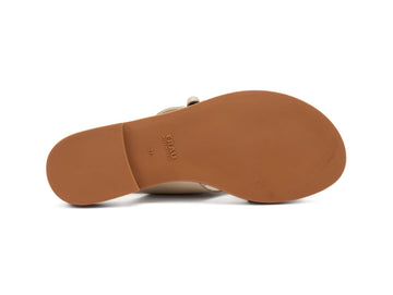 Frau Women's Flat Sandals 2 Bands with Sphere Buckle Leather Upper