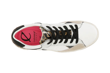 CafèNoir Donna Sneakers in pelle e pelle scamosciata con riporti effetto metallico C1DA1031W087 Bianco maculato
