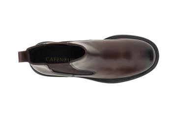 CafèNoir Women's Chelsea Boot with Elastic Band in Dark Brown Leather
