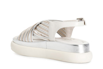 CafèNoir Women's Platform Sandal Multi Silver with Crossed Straps