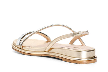CafèNoir Low Sandal in Gold with Crystal Straps