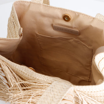 CafèNoir Raffia Shopping Bag with Fringes and Decorative Buttons