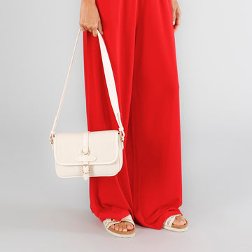 CafèNoir Natural Straw Shoulder Bag with Flap and Buckle