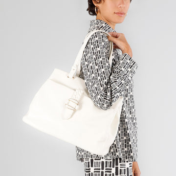 CafèNoir White Shopping Bag with Braided Loop