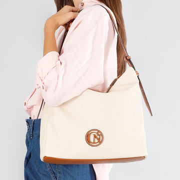 CafèNoir Canvas Shoulder Bag with Logo