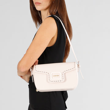 CafèNoir Saffiano Leather Shoulder Bag with Metallic Details