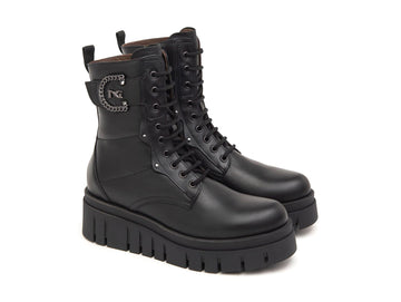 Nero Giardini Women's Winter Combat Boots Wedge Sole Leather Upper