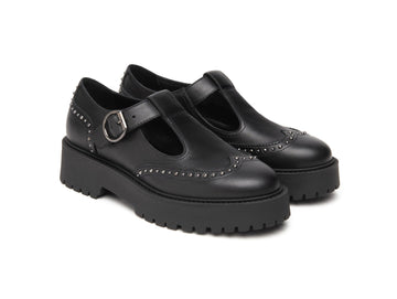 NeroGiardini Mary Jane Platform in Pelle Nera con Borchie