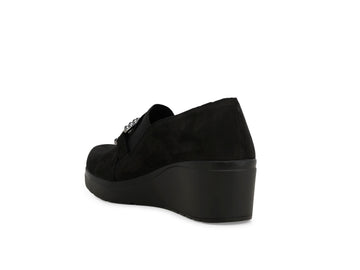 Melluso Mocassino Comfort Nero in Camoscio con Zeppa e Strass