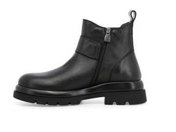 Melluso Women's Black Leather Ankle Boot with Maxi Buckle and Tread