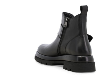 Melluso Women's Black Leather Ankle Boot with Maxi Buckle and Tread