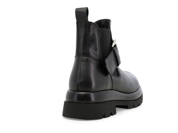 Melluso Women's Black Leather Ankle Boot with Maxi Buckle and Tread