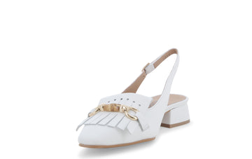 Melluso Comfortable Women's Slingback with Fringe White Leather