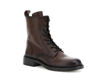 CafèNoir Women's Lace-Up Combat Boots in Hammered Leather, Dark Brown