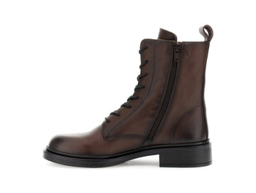 CafèNoir Women's Lace-Up Combat Boots in Hammered Leather, Dark Brown