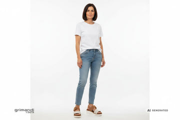 ARA Bilbao 33505 Bianco Cuoio - Jeans Denim Chiaro T-shirt Minimalista Urban - AI-Generated Model