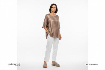 ARA 29005 Cashmere Shimmer - Pantalone Bianco Dritto Tunica Seta Bronzo Panna Ricercato - AI-Generated Model