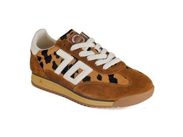 Back 70 Women's Sneakers Jogger in Tan and Cow Print