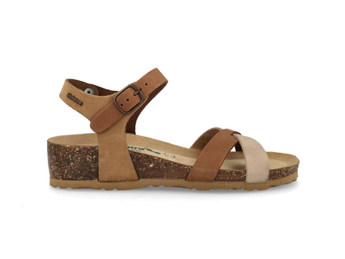 Sandalo Donna BioNatura 12 Fregene Nabuk Multi Tortora Zeppa 