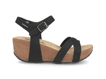 BioNatura 24 Fregene Sandalo Zeppa Donna Nabuk Made in Italy Nero