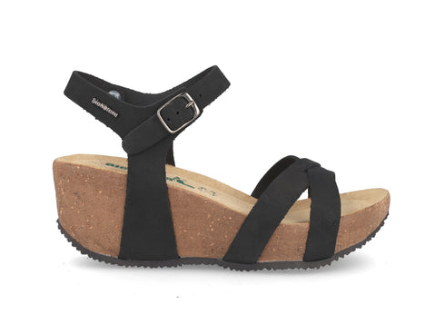 BioNatura 24 Fregene Sandalo Zeppa Donna Nabuk Made in Italy Nero