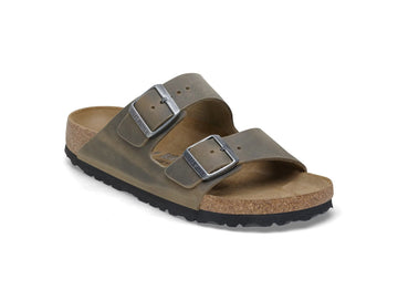 Birkenstock Men's Arizona Sandals in Faded Khaki Oiled Nubuck Leather