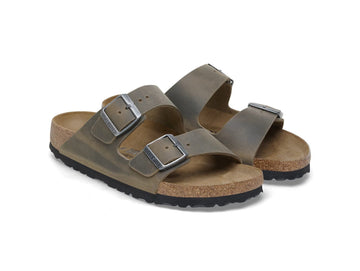 Birkenstock Men's Arizona Sandals in Faded Khaki Oiled Nubuck Leather