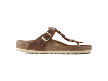 Birkenstock Sandali Donna Gizeh Braided in Pelle Nabuk Cognac 1021355