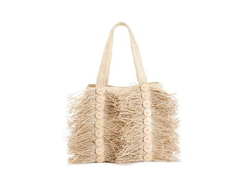CafèNoir Shopping Bag in Rafia con Frange e Bottoni Decorativi C3JV0083-Q007