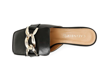 CafèNoir Slippers a Band with Chain Leather Upper