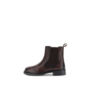 CafèNoir Women's Chelsea Boot with Elastic Band in Dark Brown Leather