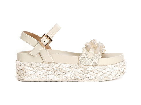 CafèNoir Raffia Wedge Sandals with Chain Band