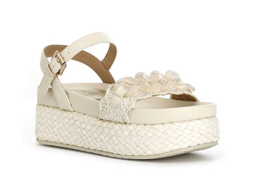 CafèNoir Raffia Wedge Sandals with Chain Band