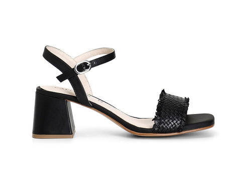 CafèNoir Sandalo Donna con Tacco Medio e Fascia Intrecciata Pelle Nera C1XL1001-N078