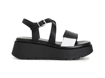 CafèNoir Sandali Zeppa una Fascia con Cinturino Pelle Nera C1HP1050-N001