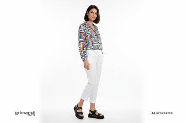 Café Noir C1GD4006N001 Nero Nappa Borchie Gold Platform - Capri Lino Bianco Blusa Geometrica Raffinato Dinamico - AI-Generated Model