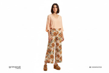 Café Noir C1GA6920M007 Cuoio Borchie Cabochon - Palazzo Lino Floreale Blusa Pastello Chic Serate Estive - AI-Generated Model
