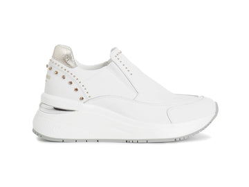 CafèNoir Slip-On con Borchie, Strass e Platform Tomaia Pelle Bianca C1DN1400-W001