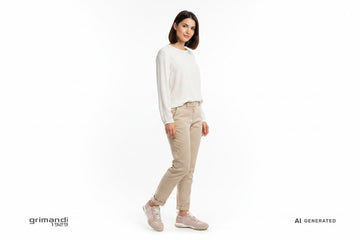 CafeNoir sneaker runner nylon camoscio rosa cipria pantalone chino lino sabbia blusa viscosa casual-chic città - AI-Generated Model